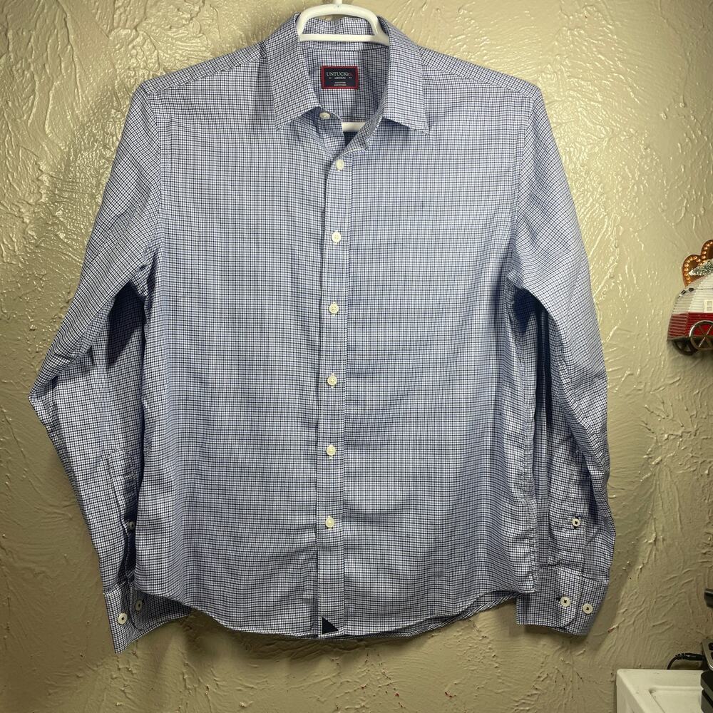 UNTUCKit Blue Long Sleeve Button Up 100% Cotton Check Formal Dress Shirt Mens M
